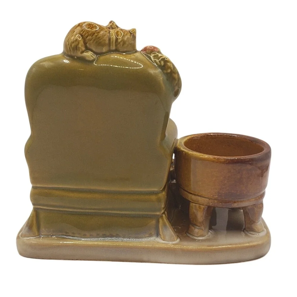 Ceramic Christmas Scene Candle‎ Holder Children Reading Cat on Chair Gifts